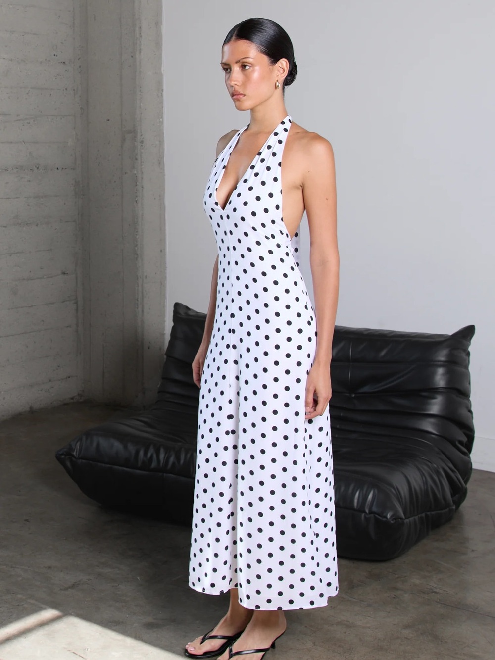 NWT OAK + FORT Black Polka Dot Dress